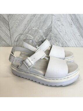 DR. MARTENS VOSS Mono Leather Platform Sandals White Strap Womens US Size 10